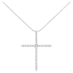 .925 Sterling Silber 3,0 Karat Rundschliff Diamant Kreuz Anhänger Halskette
