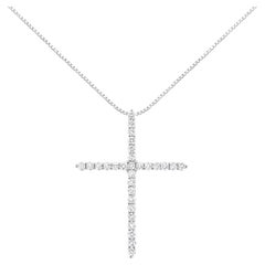 .925 Sterling Silver 3.0 Carat Round-Cut Diamond Cross Pendant Necklace