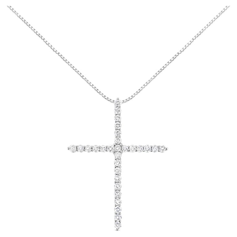 .925 Sterling Silver 3.0 Carat RoundCut Diamond Cross Pendant Necklace