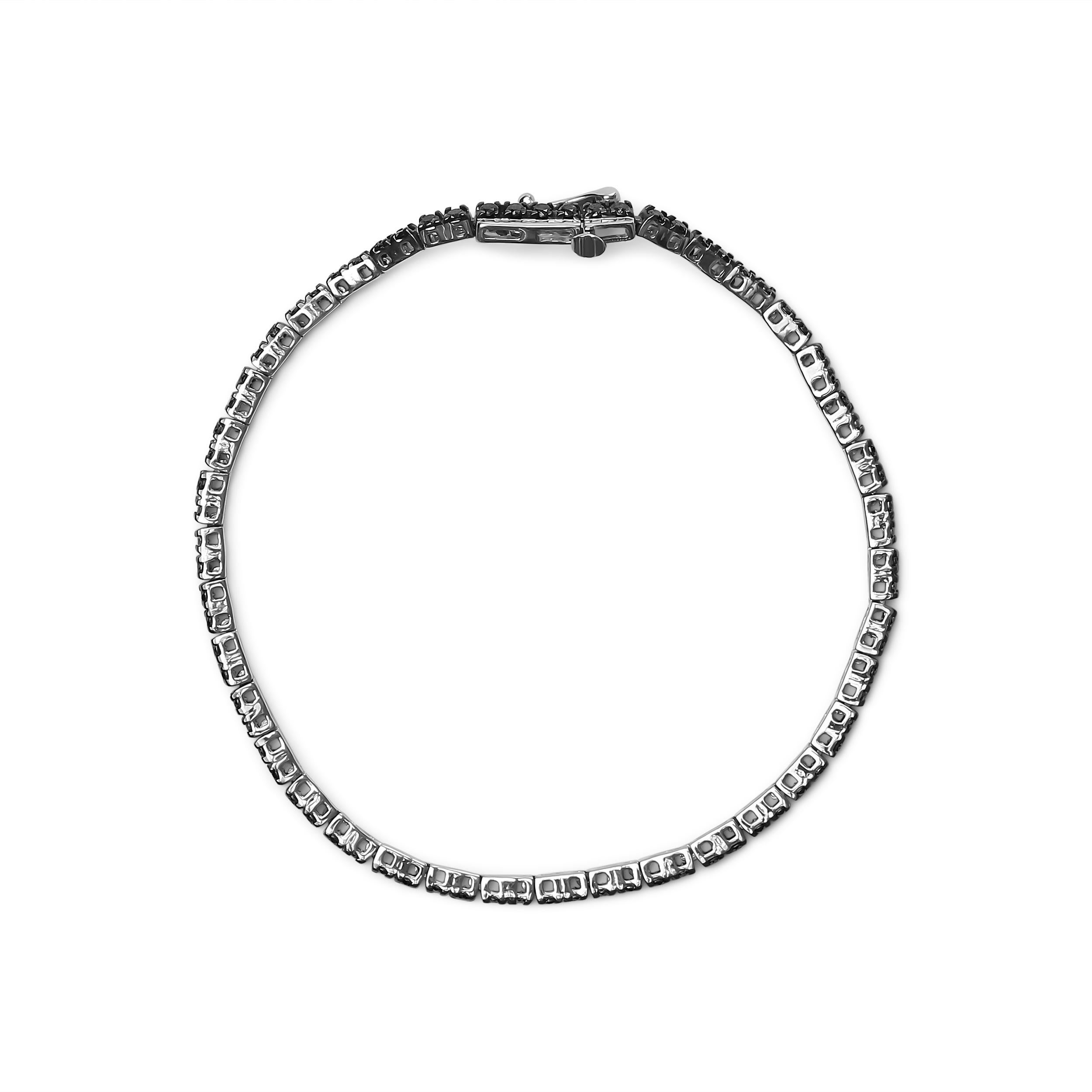 .925 Plata de Ley 3,0 Quilates Diamante Negro Tratado Pulsera de Tenis Clásica Moderno