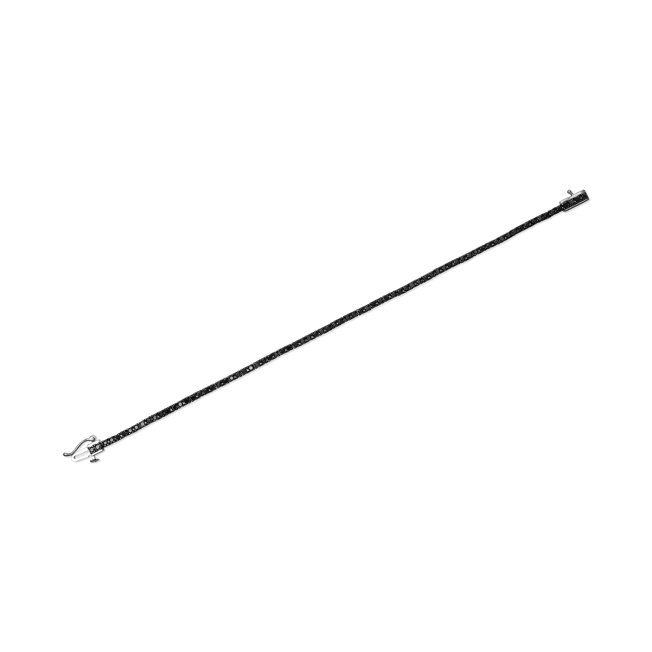 .925 Plata de Ley 3,0 Quilates Diamante Negro Tratado Pulsera de Tenis Clásica Corte redondo