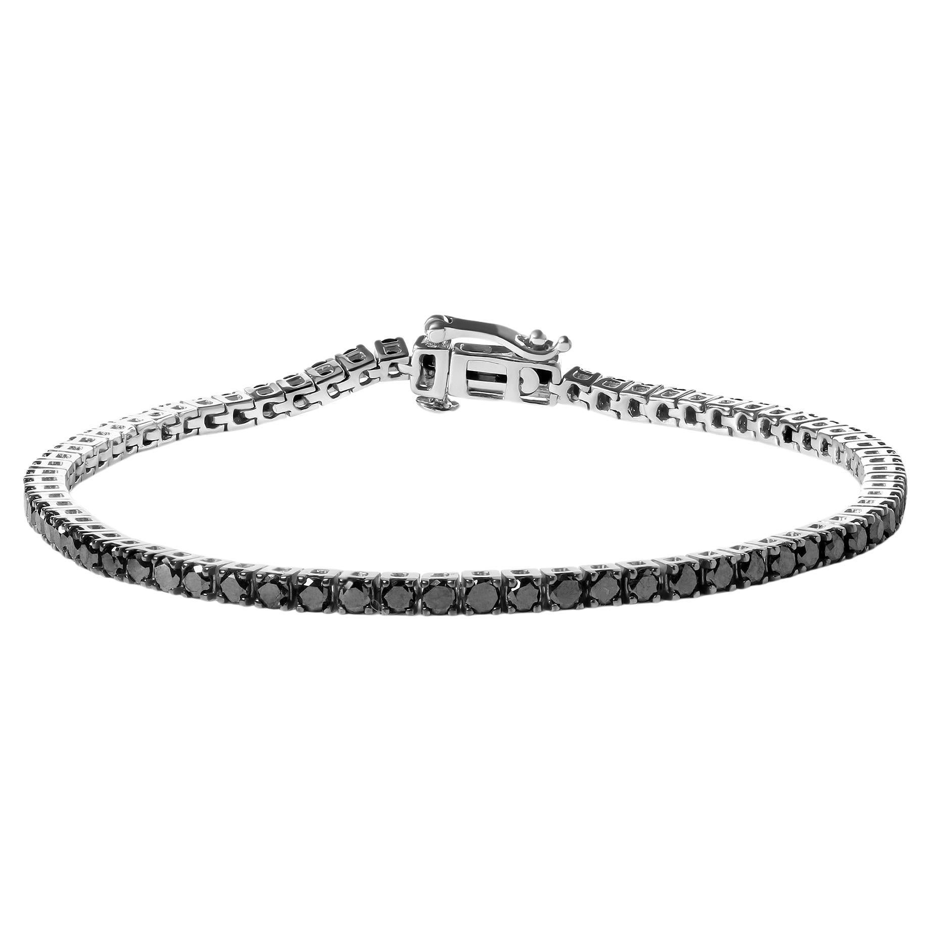 .925 Sterling Silber 3,0 Karat behandelter schwarzer Diamant Classic Tennis-Armband