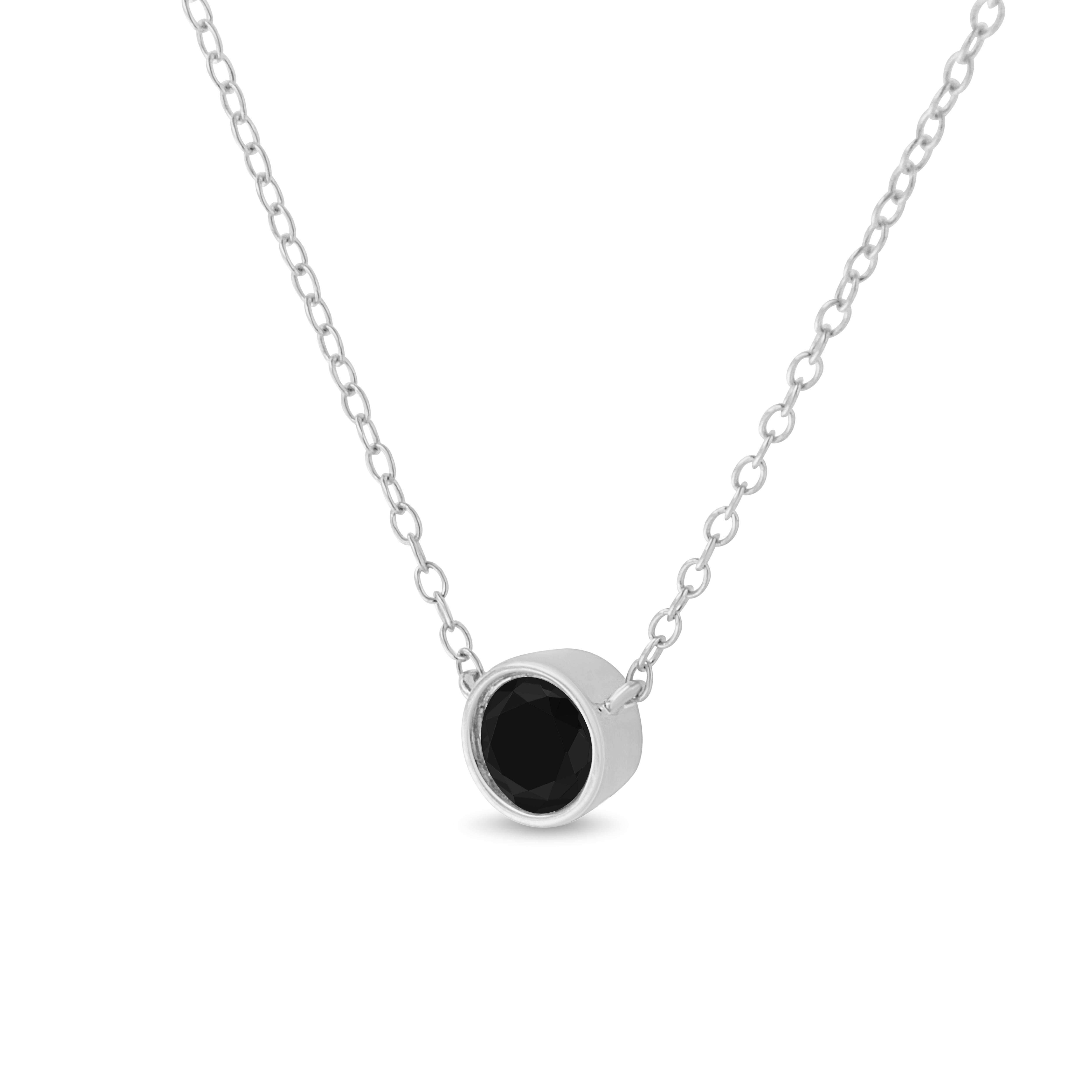 Contemporary .925 Sterling Silver 3.0 Carat Treated Black Diamond Solitaire Pendant Necklace For Sale