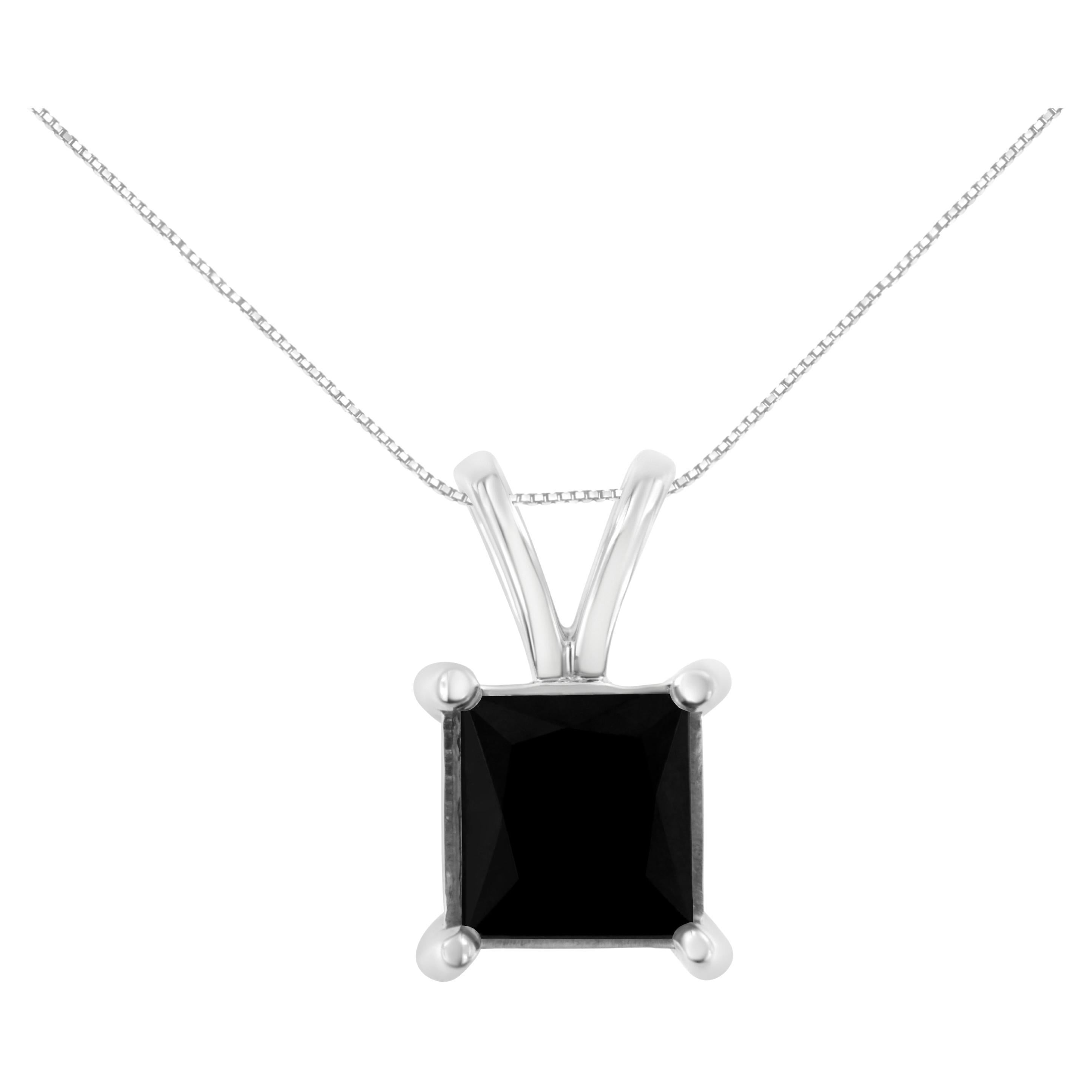 .925 Sterling Silver 3.0 Carat Treated Black Diamond Solitaire Pendant Necklace