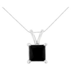 .925 Sterling Silver 3.0 Carat Treated Black Diamond Solitaire Pendant Necklace