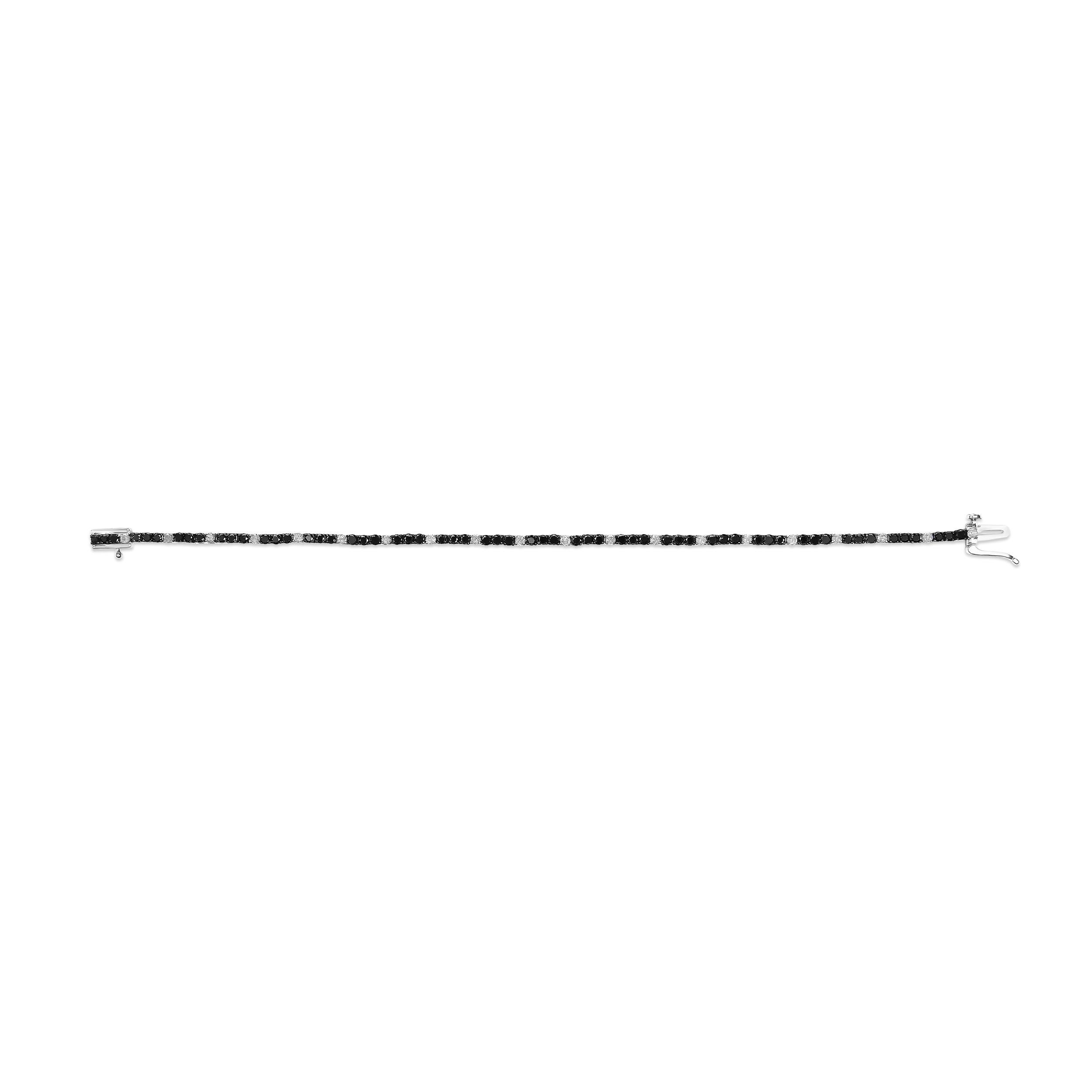 Modern .925 Sterling Silver 3.0 Cttw Black and White Diamond Tennis Bracelet