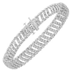 .925 Sterling Silver 3.0 Cttw Diamond Chevron "S" Wave Link Bracelet