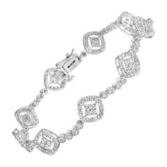 .925 Sterling Silver 3.0 Cttw Diamond Halo Square Shape Link Bracelet