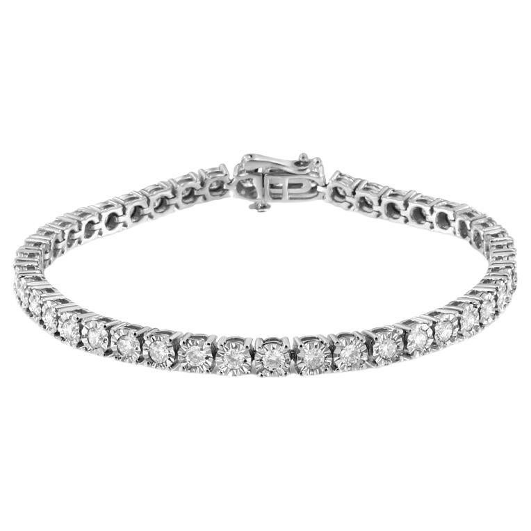 Bracelet tennis en argent sterling .925 serti d'un diamant 3,0 carats et d'une plaque en forme de miracle avec illusion de sertissage