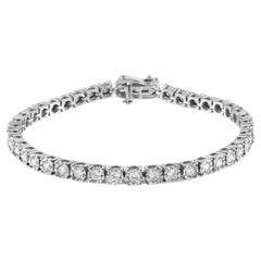 Bracelet tennis en argent sterling .925 serti d'un diamant 3,0 carats et d'une plaque en forme de miracle avec illusion de sertissage