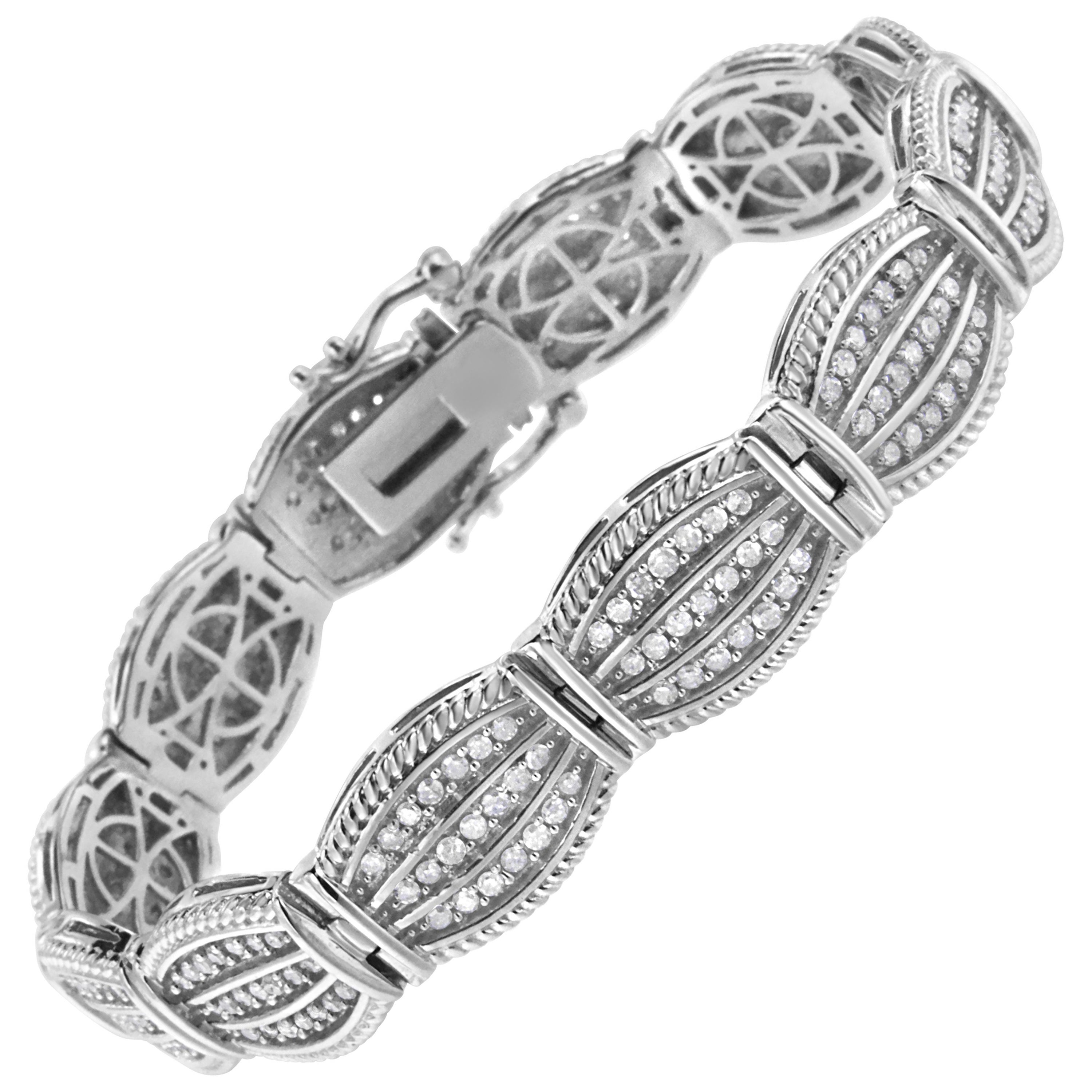 .925 Argento 925 Bracciale da tennis in stile Art Deco con diamanti incastonati da 3,0 Cttw in vendita