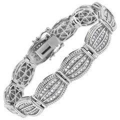 .925 Sterling Silver 3.0 Cttw Prong Set Diamond Art Deco Style Tennis Bracelet