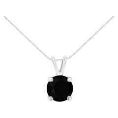 .925 Plata de Ley 3.0 cttw Collar Colgante Diamante Solitario Negro Tratado