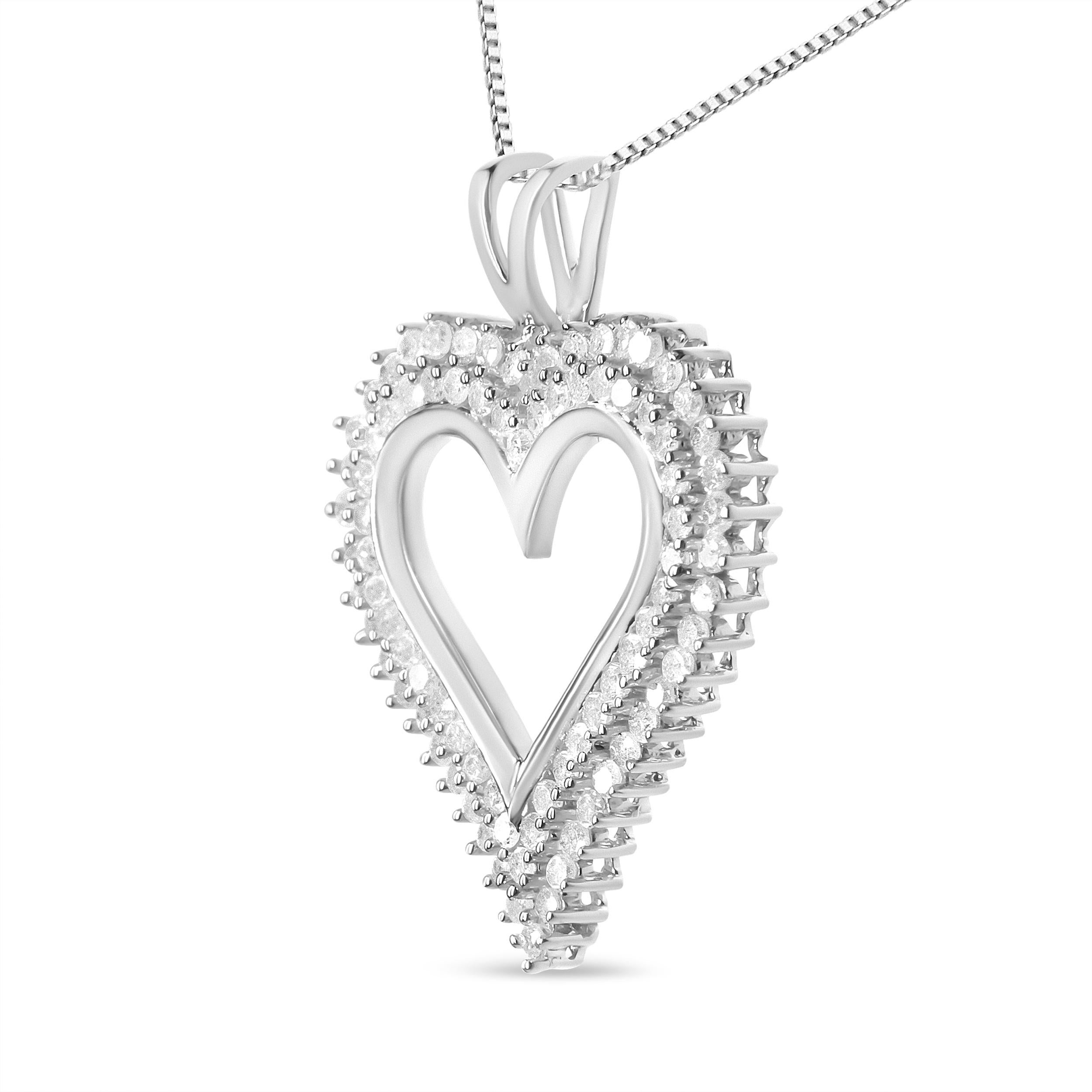 Contemporary .925 Sterling Silver 3.00 Carat Diamond Heart Pendant Necklace