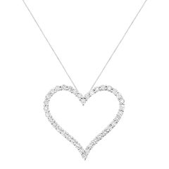 .925 Sterling Silver 3.00 Carat Round-Cut Diamond Open Heart Pendant Necklace