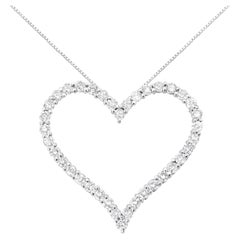 .925 Sterling Silver 3.00 Carat Round-Cut Diamond Open Heart Pendant Necklace