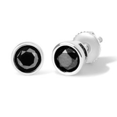 Pendientes de plata de ley .925 con diamante negro redondo de 3,00 qtw