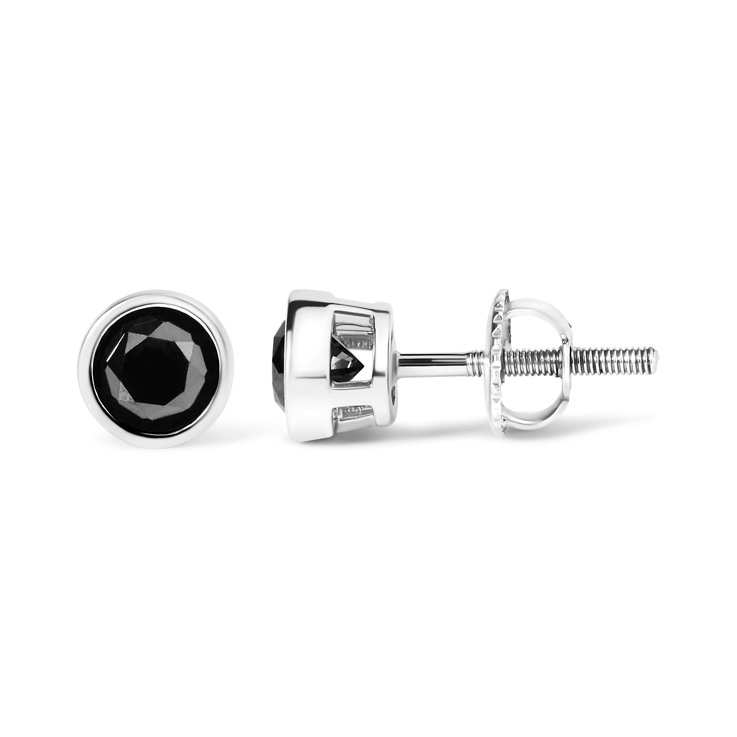 Modern .925 Sterling Silver 3.00 Cttw Round Black Diamond Stud Earrings For Sale