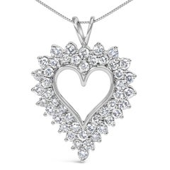 .925 Sterling Silver 3.00 Cttw Round Cut Diamond Cluster Heart Pendant Necklace