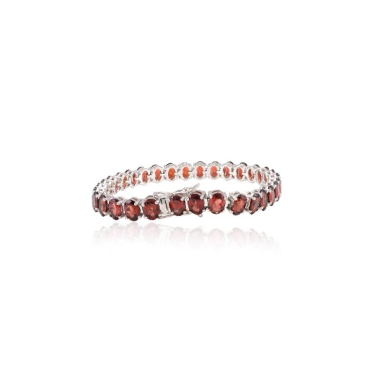 Oval Cut 925 Sterling Silver 30.35 CTW Natural Garnet Wedding Tennis Bracelet for Women For Sale