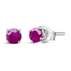 Solitaires d'oreilles en argent sterling .925 avec rubis traité rose rond de 3,5 mm