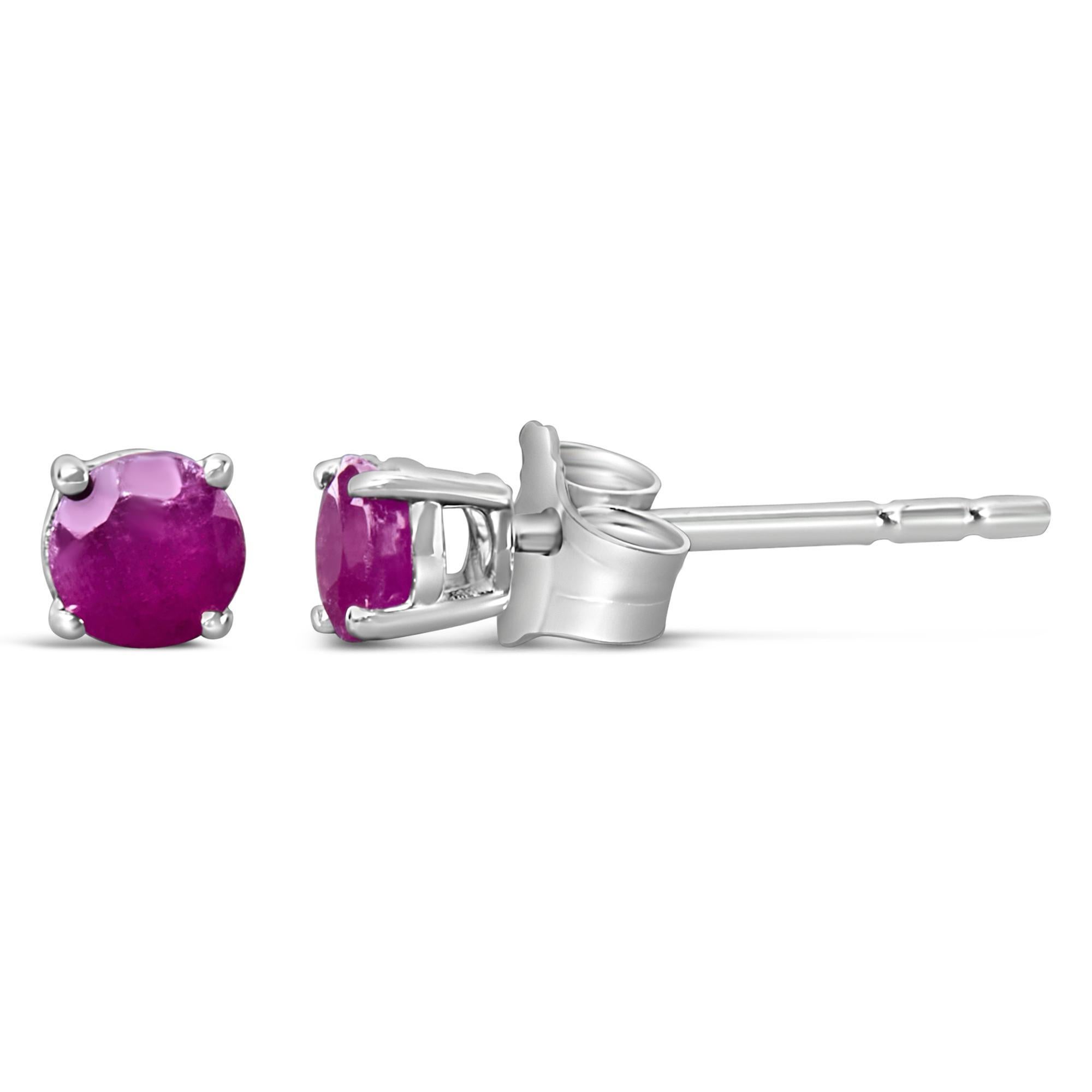 Moderne Solitaires d'oreilles en argent sterling .925 avec rubis traité rose rond de 3,5 mm en vente