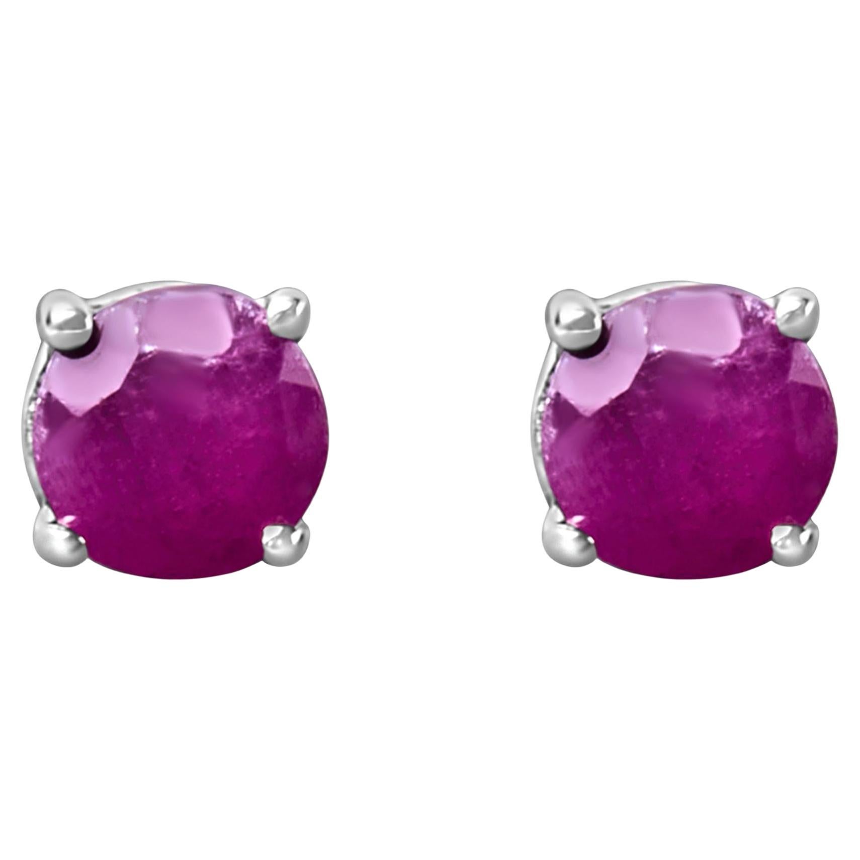 .925 Sterling Silver 3.5 MM Created Round Pink Treated Ruby Solitaire Earrings
