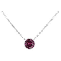 .925 Sterling Silver 3.5mm Created Amethyst Gemstone Solitaire Pendant Necklace