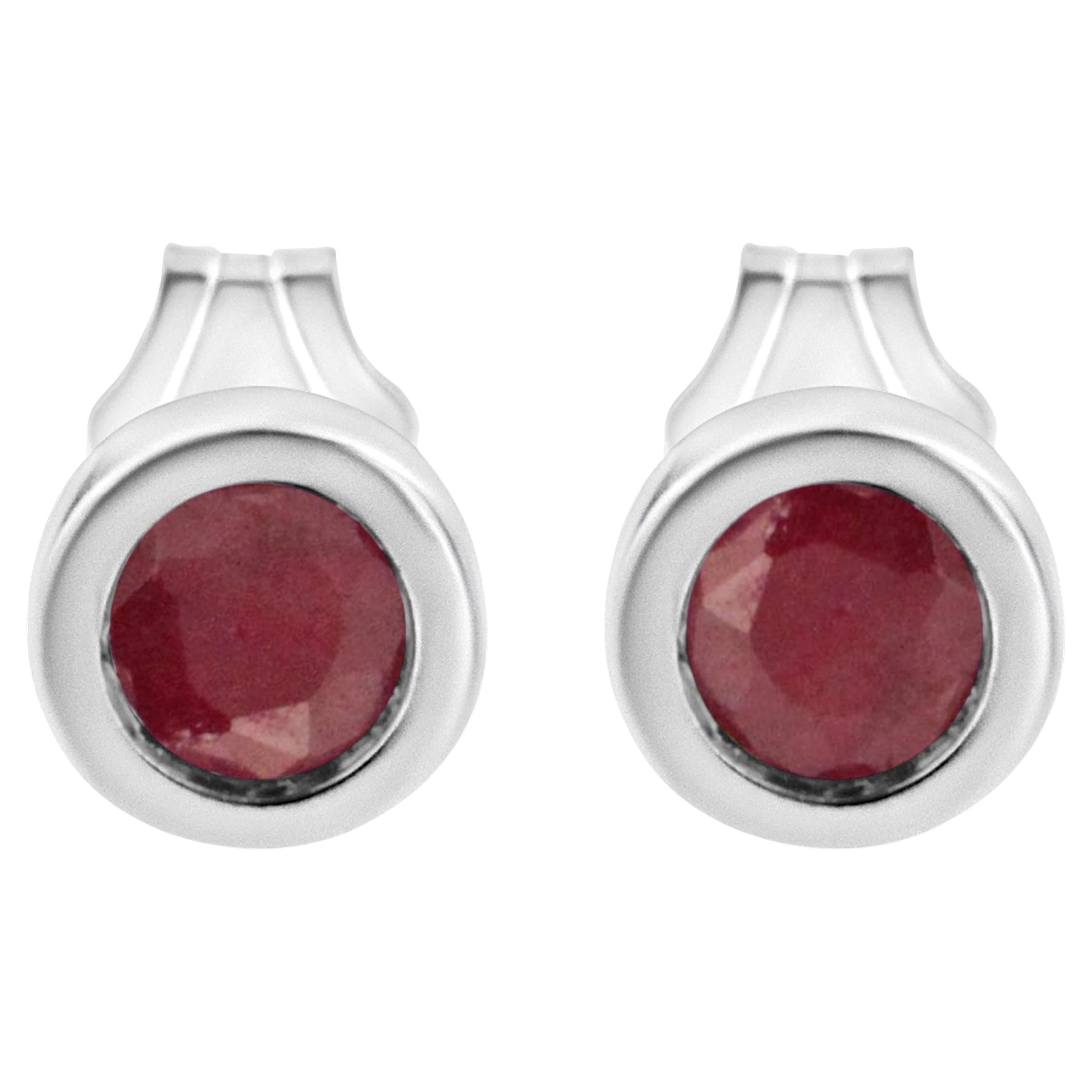 .925 Sterling Silver 3.5MM Created Red Garnet Gemstone Solitaire Stud Earrings