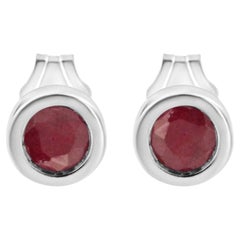 .925 Sterling Silver Created Red Garnet Gemstone Solitaire Stud Earrings