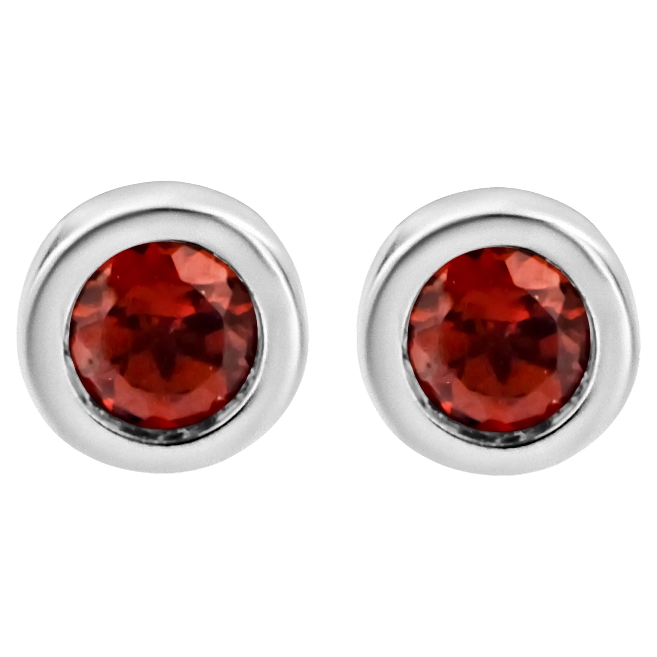 .925 Sterling Silver 3.5MM Created Red Ruby Gemstone Solitaire Stud Earrings For Sale