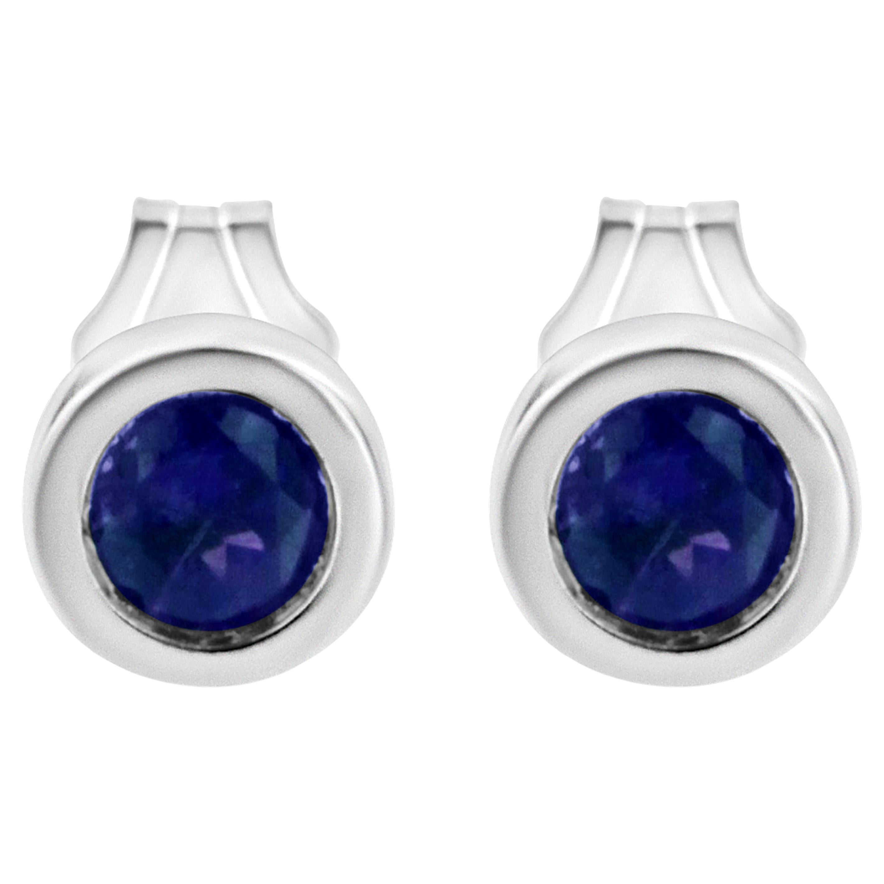.925 Sterling Silver 3.5MM Treated Blue Sapphire Gemstone Solitaire Stud Earring For Sale