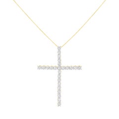 .925 Sterling Silver 3.0 Carat Diamond Cross Pendant Necklace