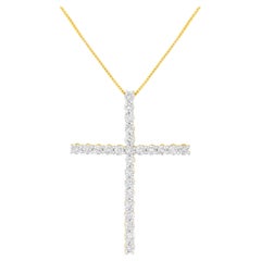 .925 Sterling Silver 3.0 Carat Diamond Cross Pendant Necklace