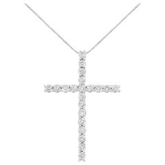.925 Sterling Silver 4.0 Carat Diamond Cross Pendant Necklace