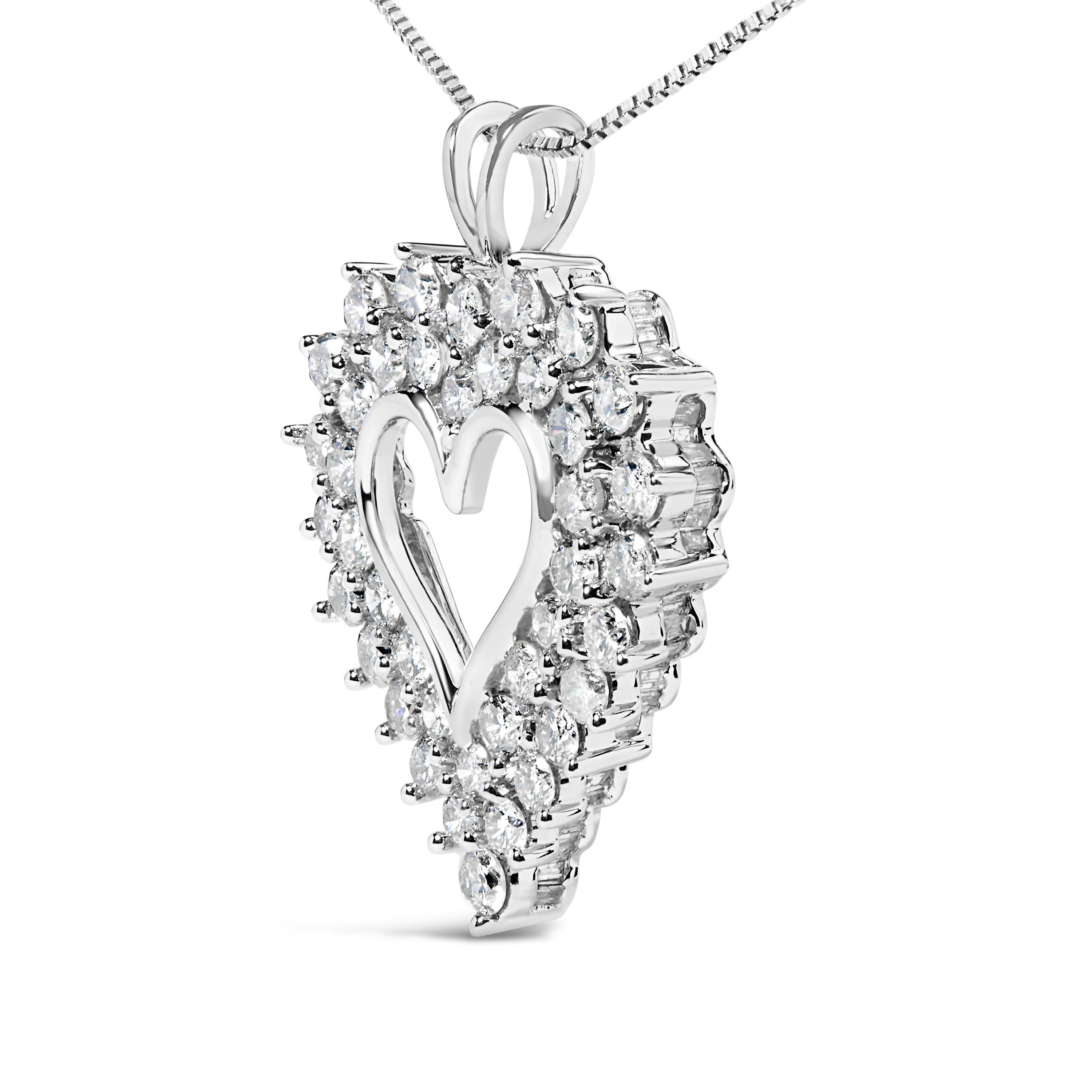 Modern .925 Sterling Silver 4.0 Carat Diamond Two Row Open Heart Pendant Necklace For Sale