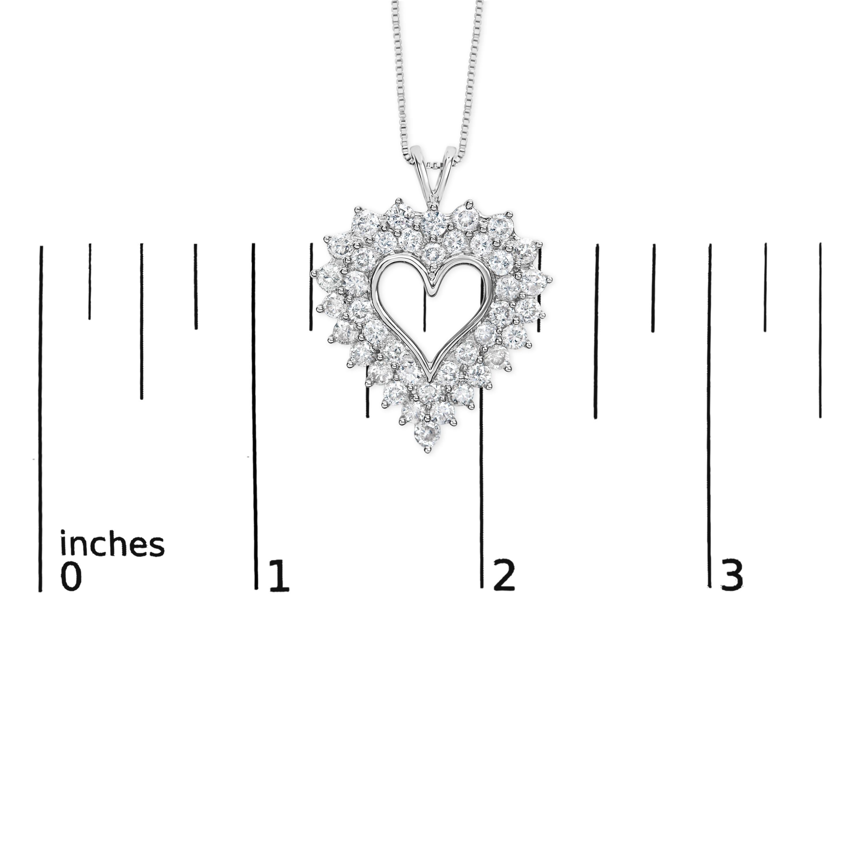 A Silver 4.0 Carat Diamond Two Row Open Heart Pendant Necklace Neuf - En vente à New York, NY