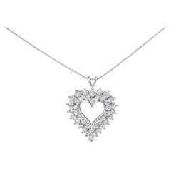 .925 Sterling Silber 4,0 Karat Diamant zwei Reihen offenes Herz Anhänger Halskette