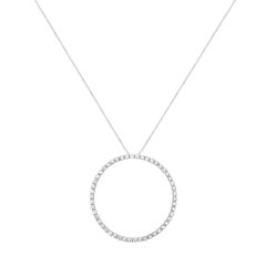 .925 Sterling Silver 4.0 Carat, Round Diamond Open Circle Hoop Pendant Necklace