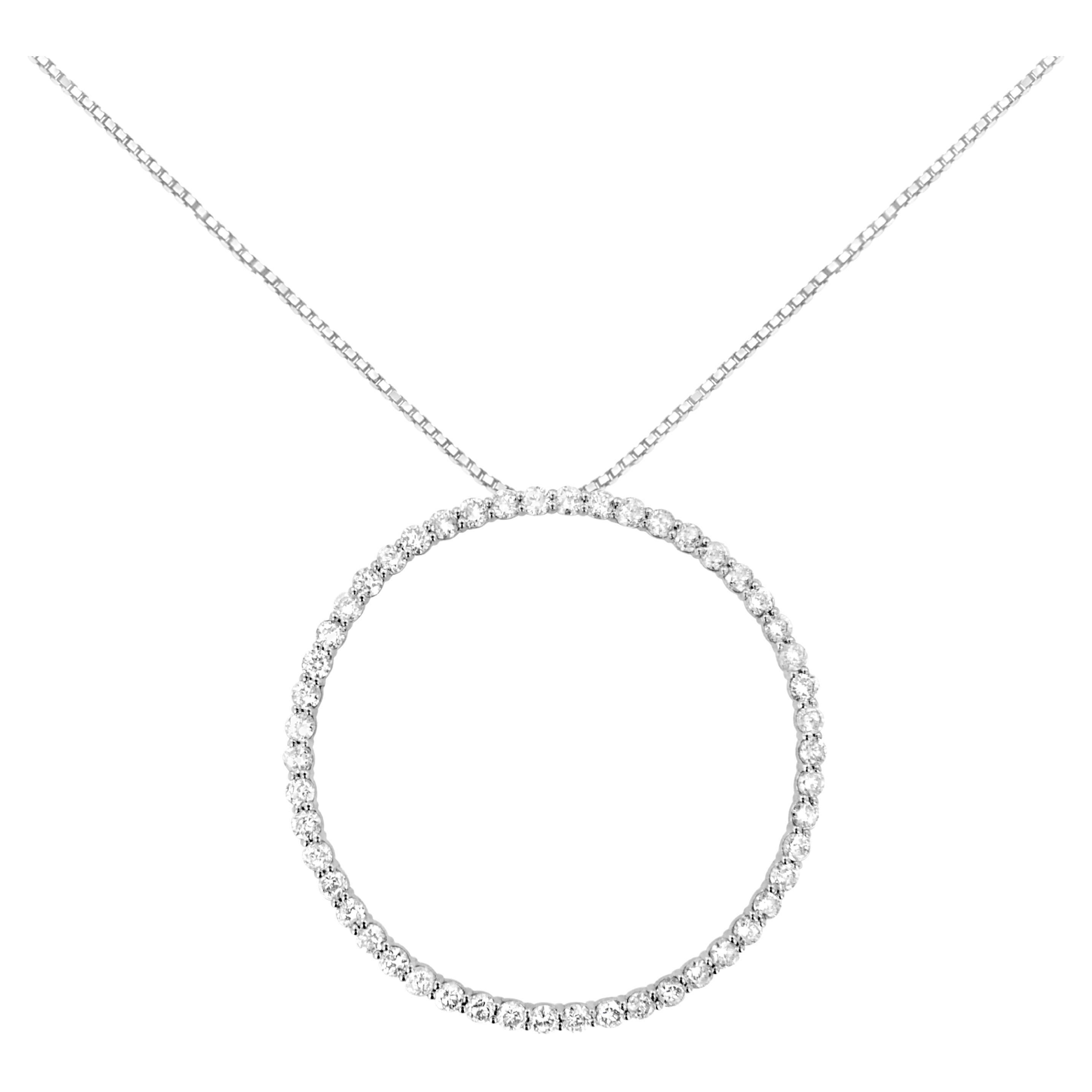 .925 Sterling Silver 4.0 Carat, Round Diamond Open Circle Hoop Pendant Necklace For Sale