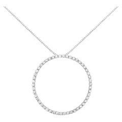 .925 Sterling Silver 4.0 Carat, Round Diamond Open Circle Hoop Pendant Necklace