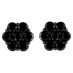 .925 Sterling Silver 4.0 Carat Treated Black Diamond Floral Cluster Stud Earring