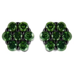 .925 Sterling Silver 4.0 Carat Treated Green Diamond Floral Cluster Stud Earring