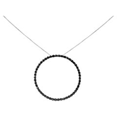 .925 Sterling Silver 4.0 Cttw Black Diamond Open Hoop Circle Pendant Necklace