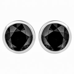 .925 Sterling Silver 4.00 Carat Round-Cut Black Diamond Bezel-Set Stud Earrings