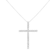 .925 Sterling Silver 4.0 Carat Diamond Cross Pendant Necklace