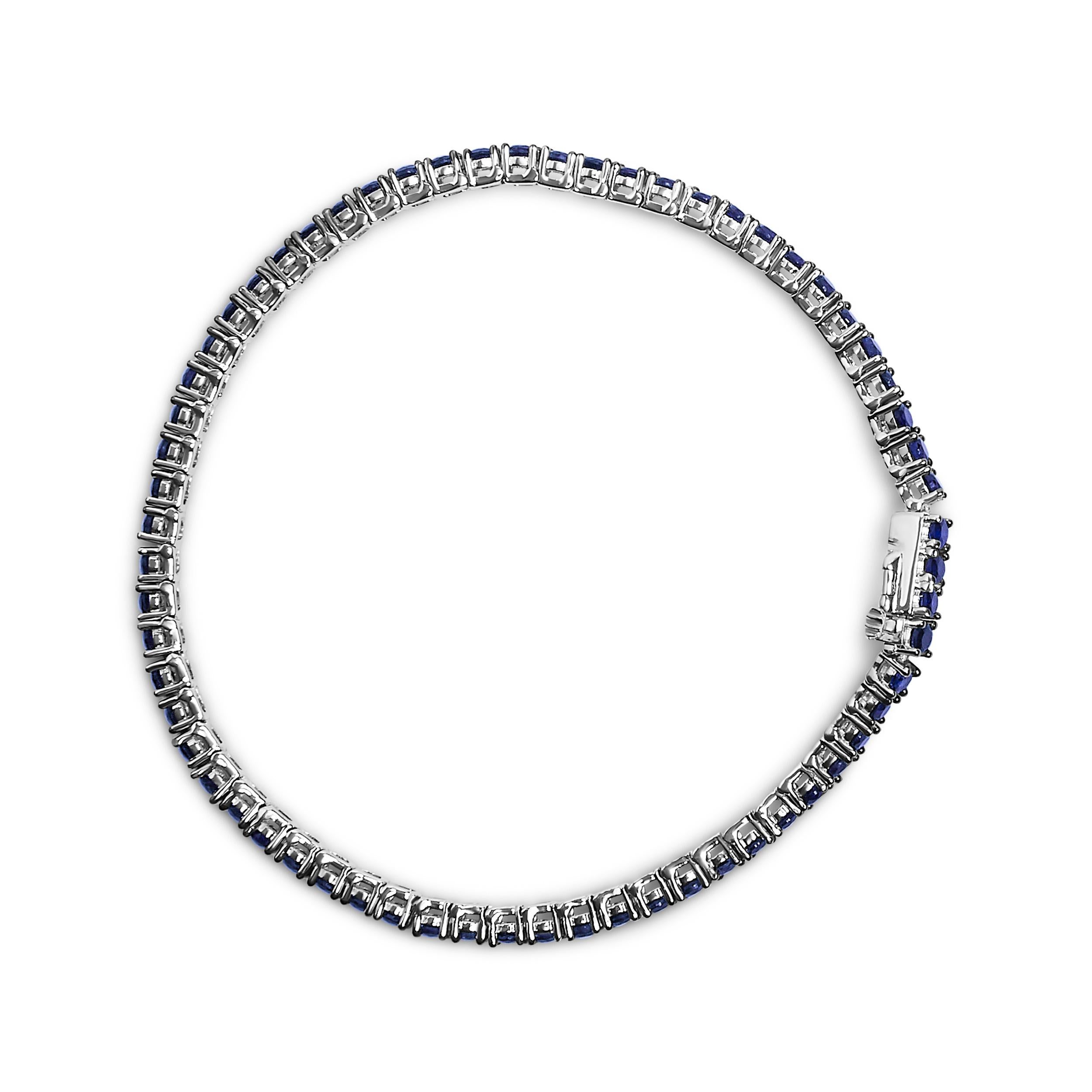 Contemporary .925 Sterling Silver 5 3/4 Carat Round Created Blue Sapphire Tennis Bracelet For Sale