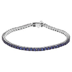 Vintage .925 Sterling Silver 5 3/4 Carat Round Created Blue Sapphire Tennis Bracelet