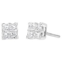 .925 Sterling Silver 5/8 Carat Princess Cut Diamond Quad Composite Stud Earrings