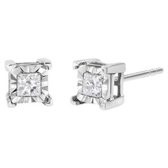 .925 Sterling Silver 5/8 Carat Princess-Cut Diamond Solitaire Stud Earrings